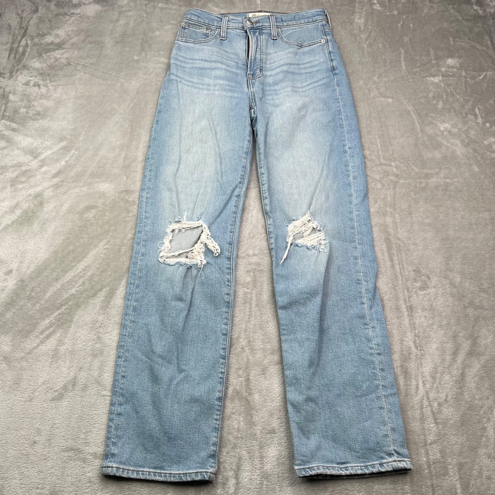 Madewell Jeans Womens 25 Blue Perfect Straight Leg Ripped‎ Distressed USA Made